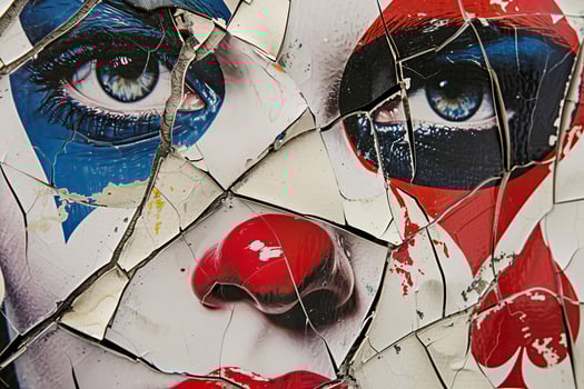 Cracked makeup revealing underlying reality of model's face photo