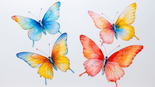 Colorful watercolor butterflies showcase delicate artistry in bright hues and graceful designs photo