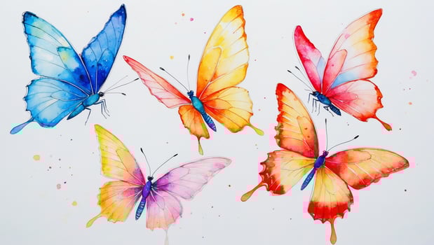 Colorful butterflies in vibrant watercolor showcasing intricate details and diverse patterns photo