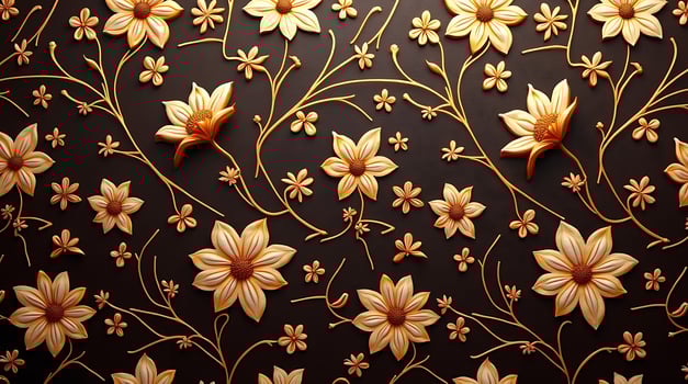 Golden flowers on a black background photo
