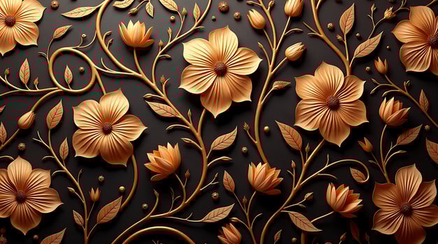 Golden flowers on black background photo