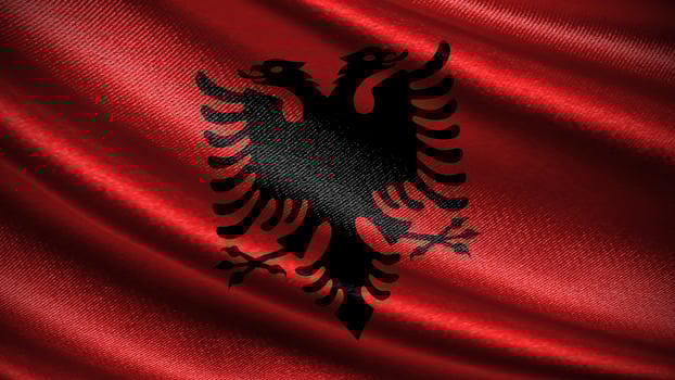 Albania flag with realistic silky wave texture photo