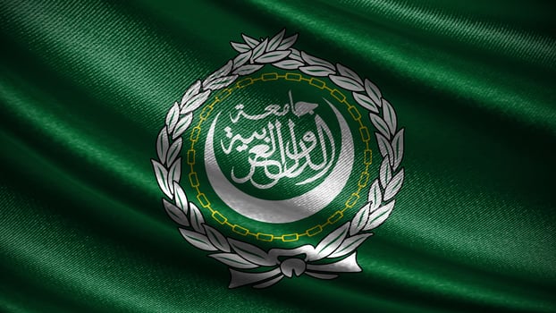 Arab League flag with realistic silky wave texture photo
