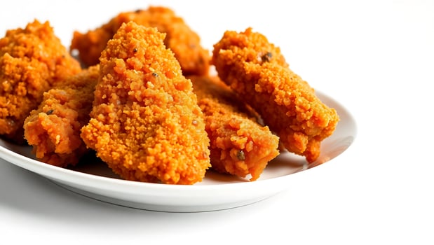 Crispy fried chicken pieces served on a white plate photo