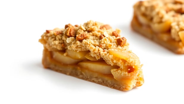 Delicious apple crumble slice with crunchy topping and warm filling photo