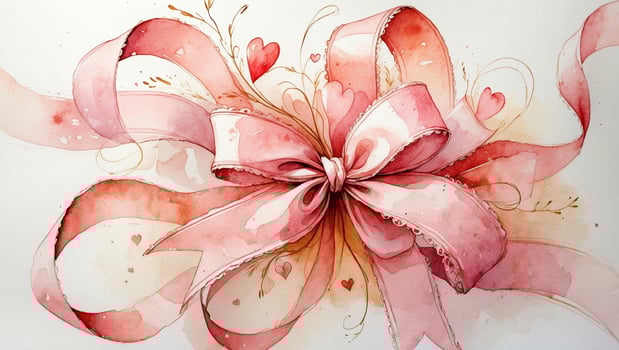Colorful and delicate pink bow with hearts and ribbons showcasing artistry and creativity in decoration photo
