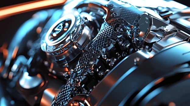 Futuristic metallic engine with complex details photo