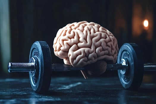 Human brain lifting weights mental strength and resilience photo