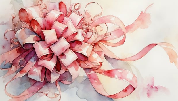 Elegant pink gift bow with flowing ribbons on a delicate watercolor background enhances the festive atmosphere photo