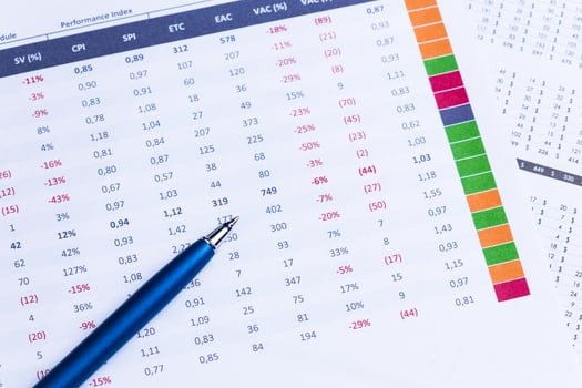 Business performance graph with ballpoint pen photo