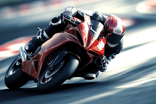 Motorcycle racer taking turn at high speed photo