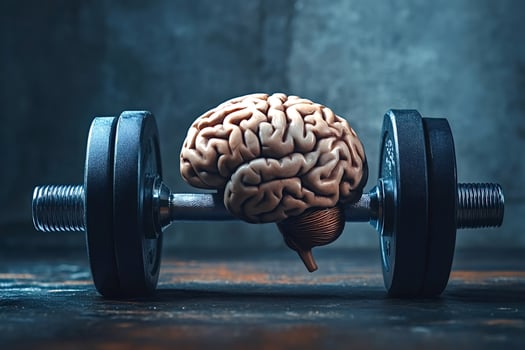 Human brain balancing on a dumbbell mental workout and focus photo