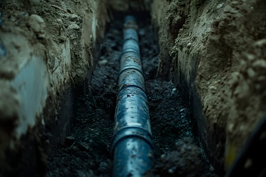 Blue Pipe in Earth Trench photo