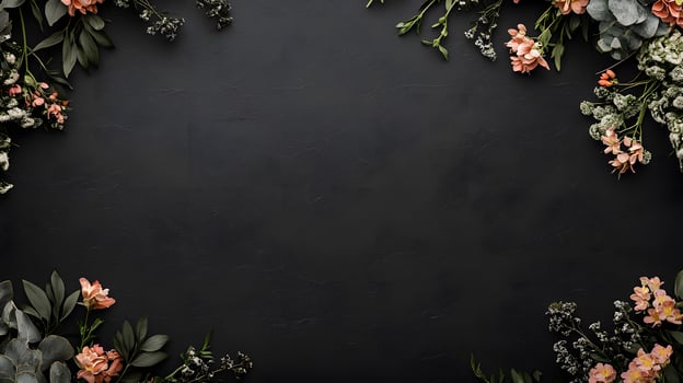 Dark Grey Background with Peach and White Floral Border photo