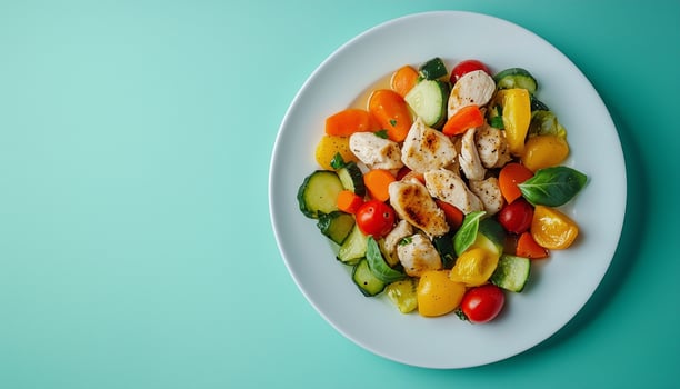Chicken cube slice and vegetable fried on white plate for lunch photo