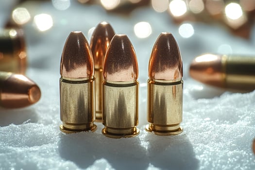 9mm bullets standing in snow with bullets in background photo