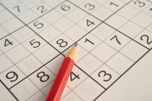 Sudoku puzzle, game to play for keep you brain younger for developing Alzheimer disease in photo