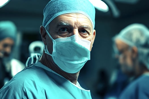 Portrait of senior surgeon wearing surgical mask in operating room photo