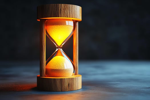 Elegant hourglass illuminating time in a cozy atmosphere. photo