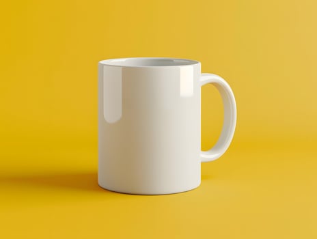 A white mug on a yellow background photo