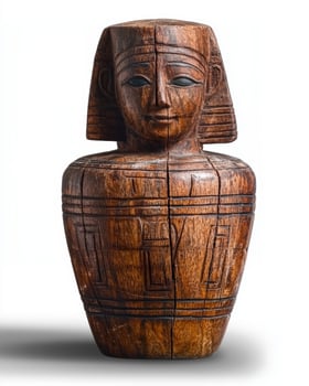 Ancient Egyptian wooden canopic jar with carved hieroglyphs photo