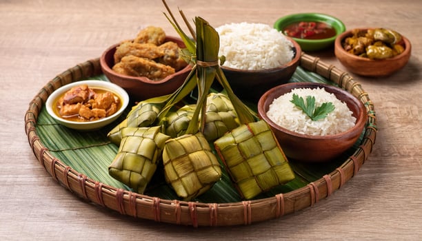 indonesian food, ketupat and rendang for eid al fitr photo