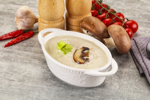 A bowl of soup with mushrooms and vegetables photo