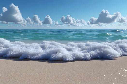 Tranquil Beach Scene with Clear Blue Waters and Gentle Waves for Summer Relaxation photo