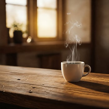 The cup of hot coffee or tea in White ceramic cup with a smooth, whipped cream foam. Ideas for cozy winter settings, coffee shop themes, or lifestyle. photo