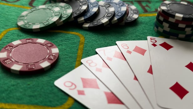 playing chips and playing cards close-up. the view from the top photo