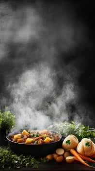 Rustic meal with steaming traditional dish in cozy setting photo