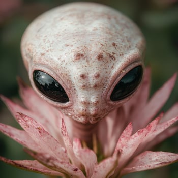Close up of an alien resting on a pink flower photo