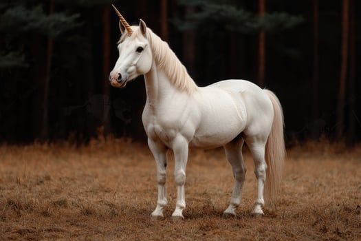 Majestic white unicorn standing in a field. photo