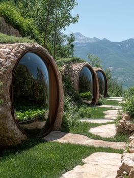 Unique eco friendly hill style homes blend into the natural landscape photo