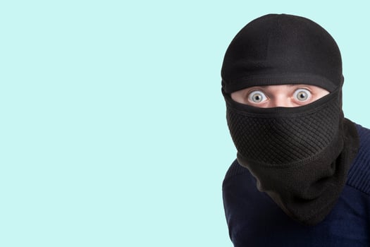 criminal in balaclava on blue photo