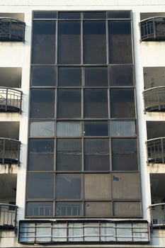 building with old panel windows photo
