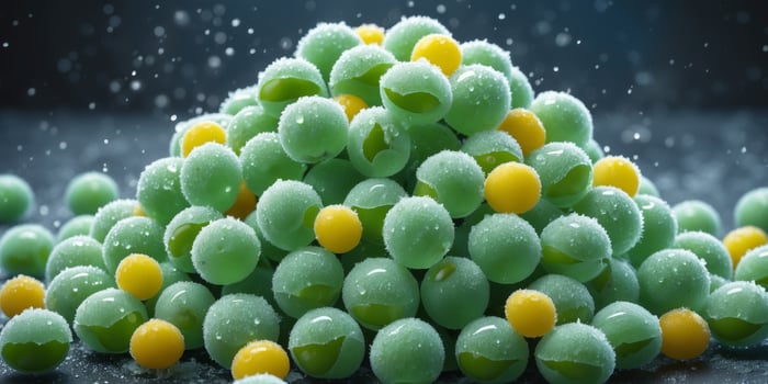 Pile of frosty green and yellow round peas photo