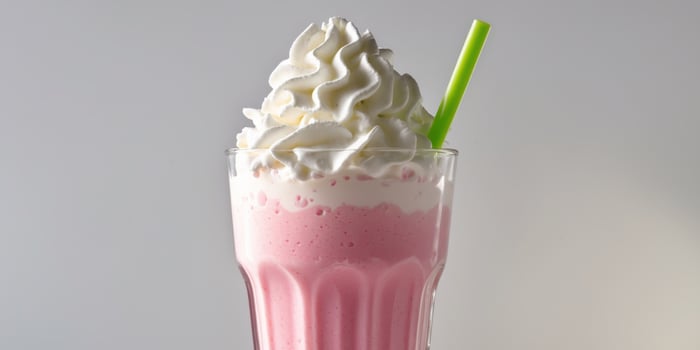 Strawberry Milkshake with Whipped Cream and Straw photo