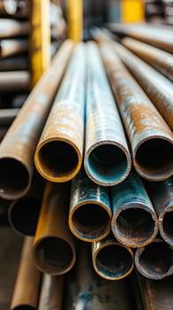 Stacked Rusty Metal Pipes in Industrial Setting photo