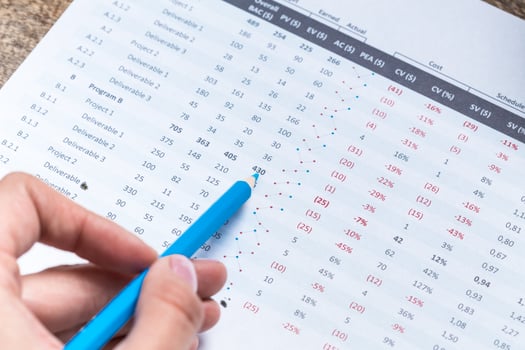 Business graph and ballpoint pen. Close-up. photo