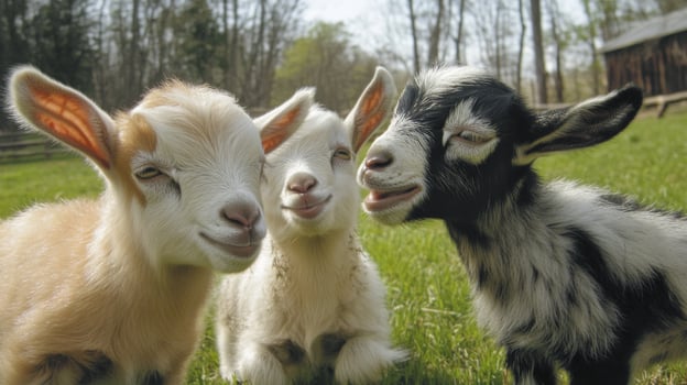 Three Adorable Baby Goats in a Field photo