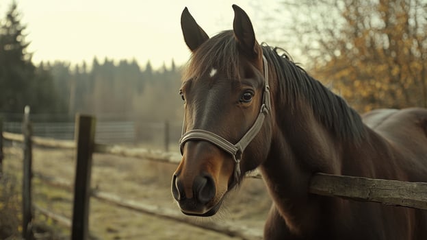 Majestic Brown Horse in a Peaceful Countryside Setting photo