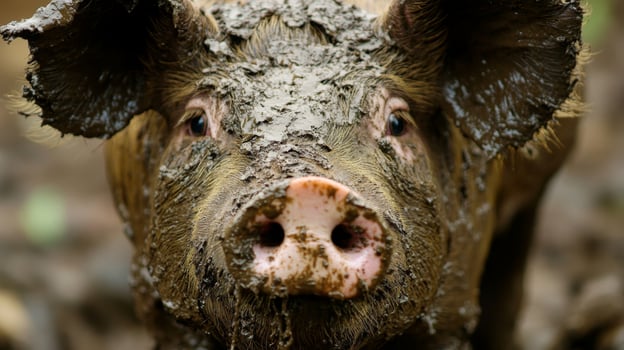 Muddy Pig Close-up Portrait photo
