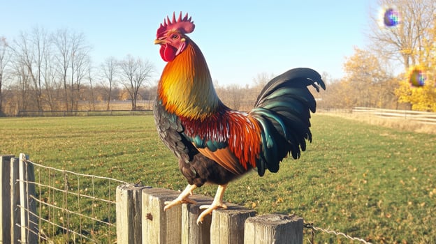 Majestic Rooster on a Farm Fence photo