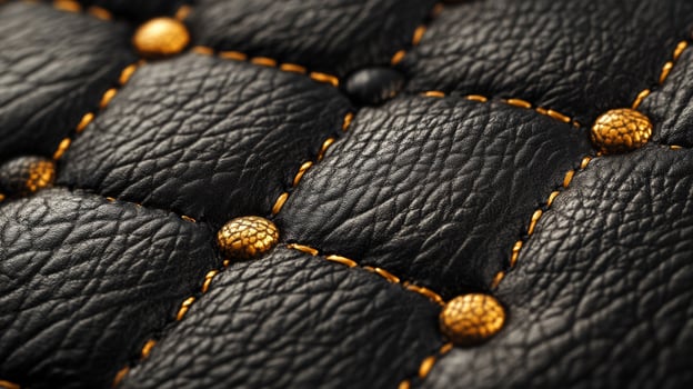 Close up of a black leather with gold studs photo
