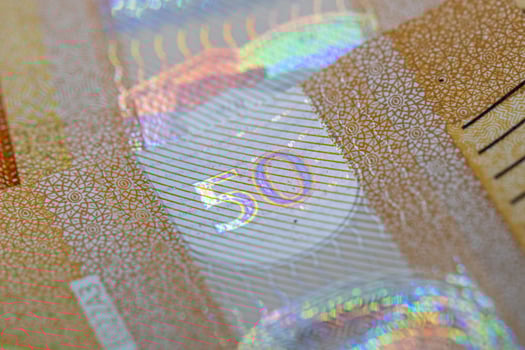 Fifty Euro Banknote Security Feature Detail photo