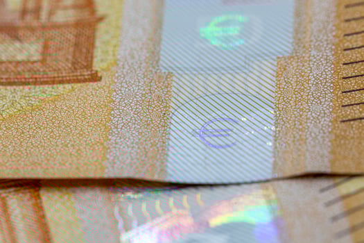 Close-up of Euro Banknote Security Features photo