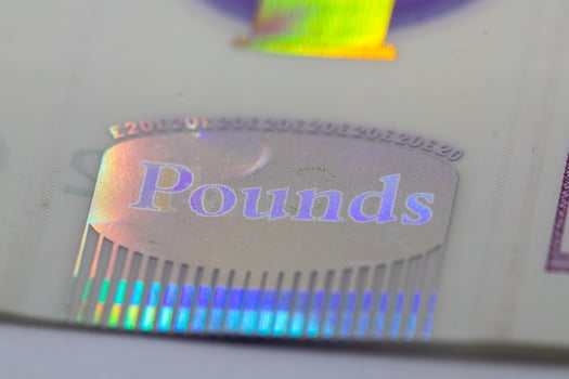 Holographic Security Feature on Banknote Pounds Inscription photo