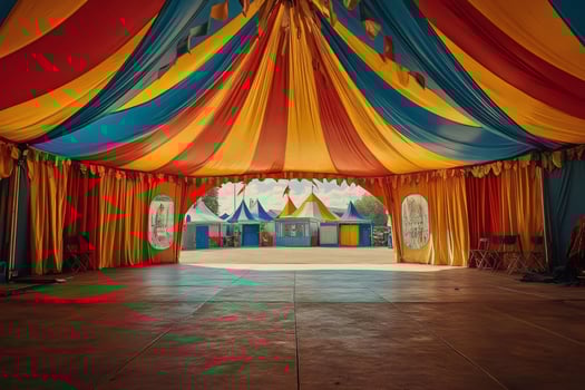 Vibrant circus tent interior with colorful stripes photo