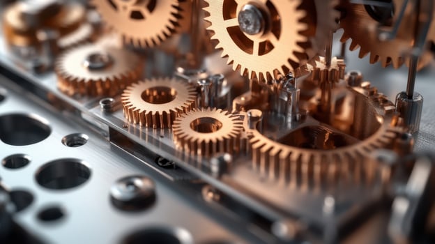 Intricate arrangement of copper gears in motion photo